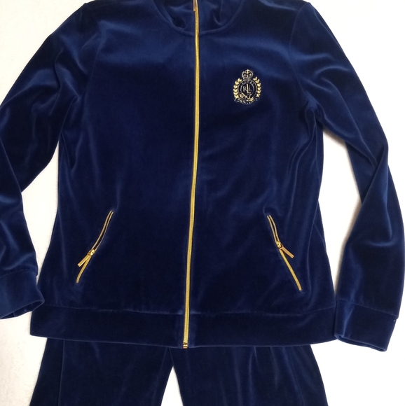 Ralph Lauren Royal Blue Velour Tracksuit with Gold Accents Size Large - Picture 1 of 11